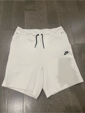 Nike Tech Fleece White Athletic Shorts with Black Drawcord